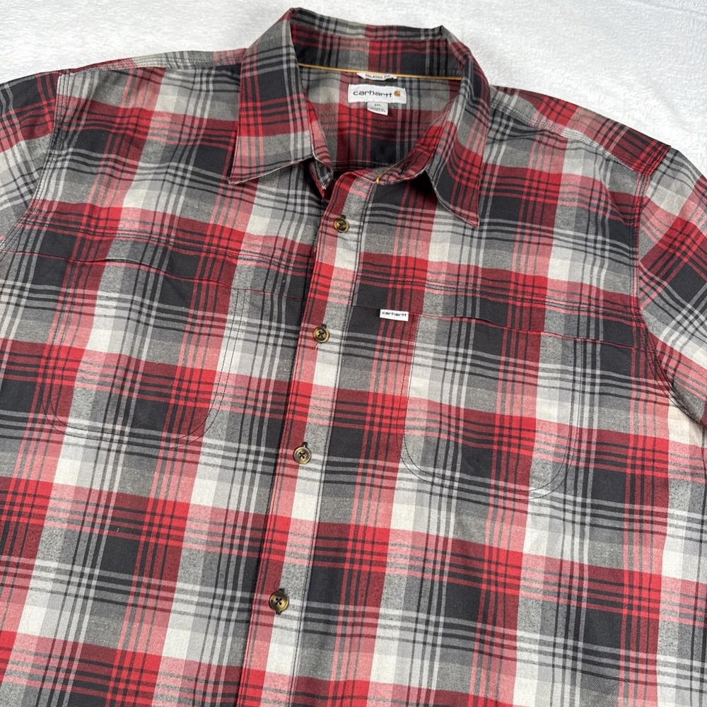 Carhartt Mens Relaxed Fit Force Plaid Button Down Shirt Red Black Grey 101754608